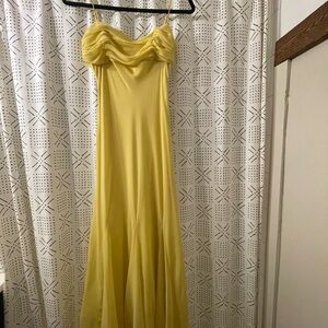 BCBGMaxAzria Yellow Strapless Ruched Bodice Maxi Dress